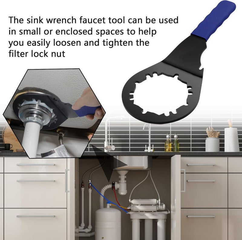 Kujunpao Sink Drain Wrench Universal Under Sink Wrench Faucet Tool Fit for Hex Nuts and All 4, 6 and 8 Tab Locking Nuts on strainer drains Loosen and Tighten the Filter Lock Nut - Image 4